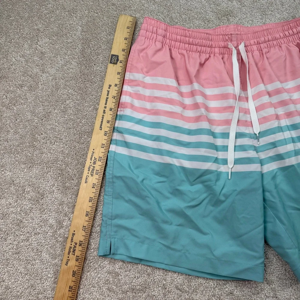 Chubbies Mens Large Swim Trunks Pink Teal Striped 7 Inch Inseam Shorts